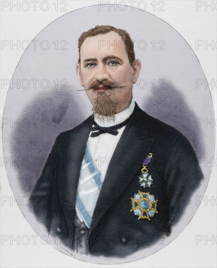 Matias Lopez Lopez (1825-1891). Engraving by Arturo Carretero (1852-1903). Colored.