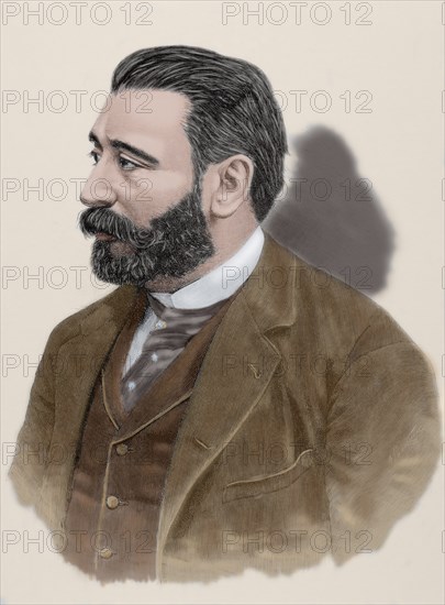 Aureliano Linares Rivas (1841-1903). Engraving. Colored.