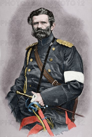 Edwin Freiherr von Manteuffel (1809-1885). German Generalfeldmarschall. Engraving. Colored.