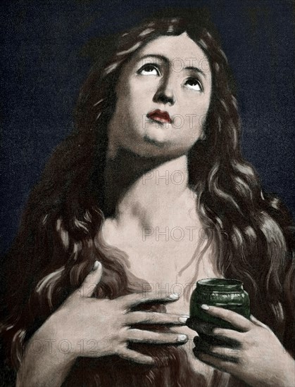 Mary Magdalene. Engraving by Weber. Colored-