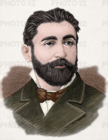 Aureliano Linares Rivas (1841-1903). Engraving. Colored.