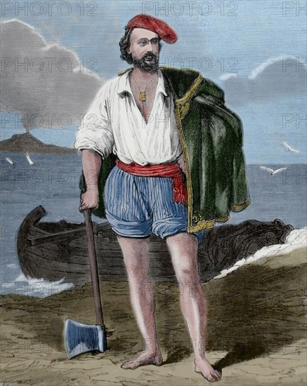 Masaniello (1622-1647). Italian revolutionary. Engraving by Polhey. Colored.