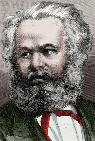 Karl Marx (1818-1883). German Philosopher, political economist and communist. Portrait. Colored engraving.