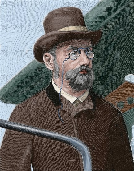 Emile Zola (1840-1902). French writer. Portrait. Engraving. Colored.