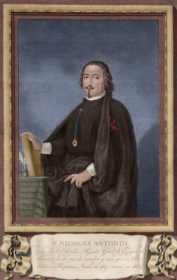 Nicolas Antonio (1617-1684). Spanish bibliographer. Portrait. Colored.