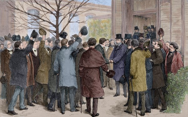 Berlin, Ovation of German and foreign doctors to dr. Koch (1843-1910), leaving the hospital.