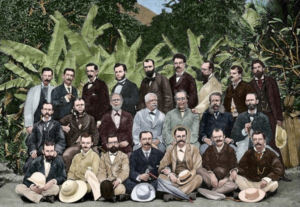 Panama. Members of the study committee, chaired by Ferdinand de Lesseps for opening the canal.