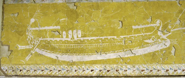 Fragment of a wall facing of a Sanctuary with polychrome paiting and Graffiti.