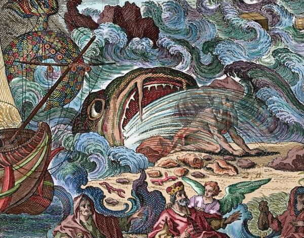 Jonah vomited by the great fish upon the shore.