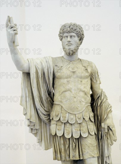 Co-emperor Lucius Verus mounted on an unrelated cuirassed statue.