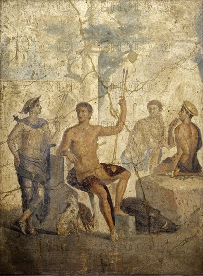 Meleager and Atalanta resting after hunting the Calydonian boar.