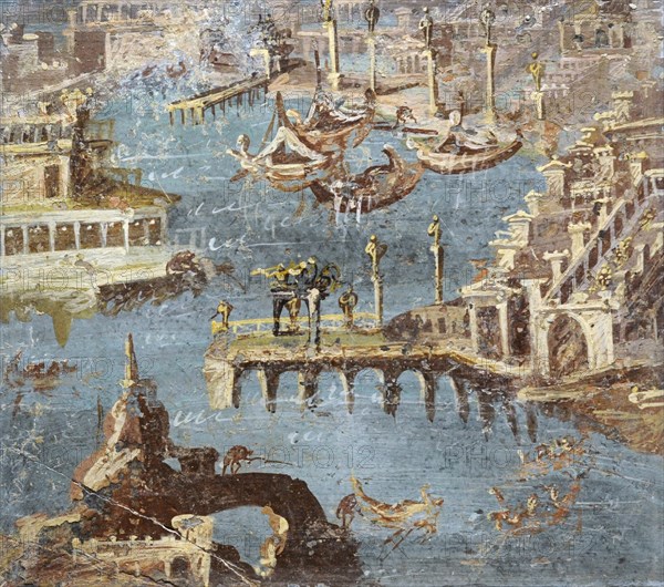 Panorama of a port, usually identified with that of Pozzuoli.