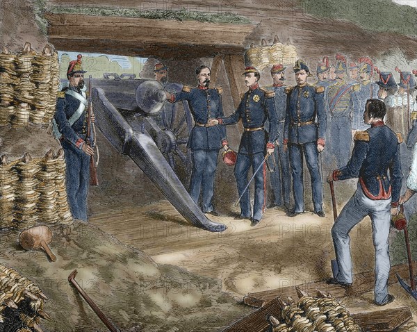 Francis II of the Two Sicilies visits a battery of cannons in Gaeta.