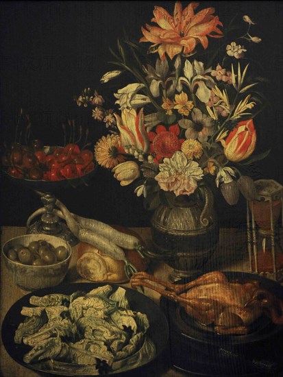 Still Life with Flowers and Snacks.