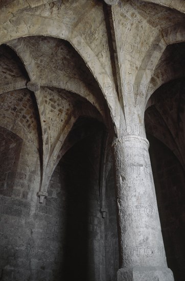 France. Aude. Castle of Queribus. Gothic room. Dome. 15th century.