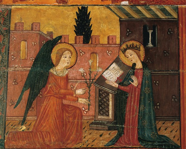 Anunciation. Altarpiece of Bellver de Cerdanya. Painted wood. 14th C., by workshop of Seu D'Urgell.