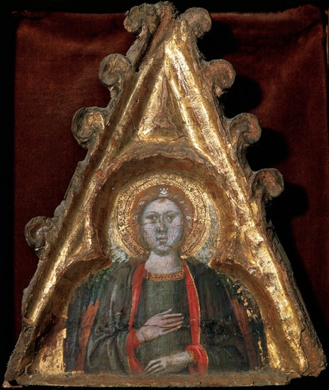 Gothic. Detaill pinnacle. Angel. Tempera on Wood. By Ferrer Bassa. Barcelona, 14th c.