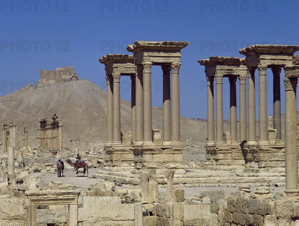 Platform with columns. Roman monument.