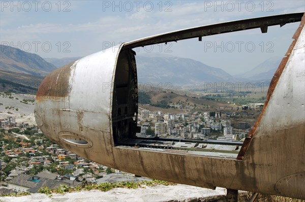 Gjirokaster viewed through the cockpit of the American Air Force plane.