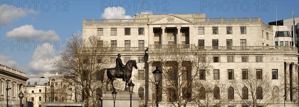 Trafalgar Square and the statue of King George IV.