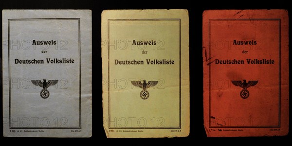Different identity cards of the people registered in the Volksliste.