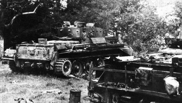 WWII. Western Front. Normandy. June, 1944. Anglo-American tanks destroyed.
