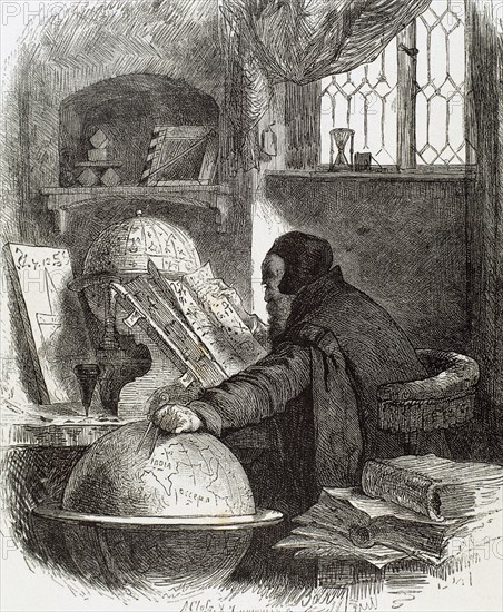 Astronomer. Modern Age.15th century. Engraving, 19th century.