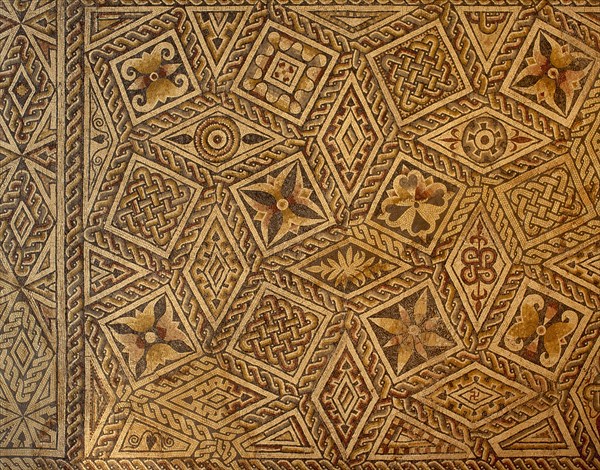 Roman mosaic from Villa de las Tiendas. Geometric decoration. Merida (Augusta Emerita). Detail. 4th C. Spain.