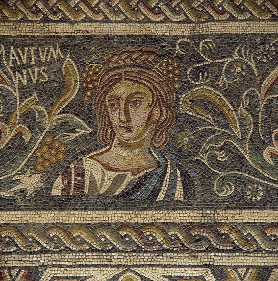 Roman mosaic. Female figure depicting the Autumn. 4th century. Villa Las Tiendas. Merida. Spain.