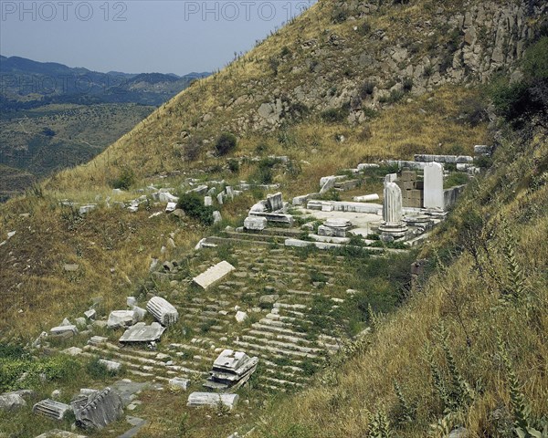 Ruins of a temple on the mountainside.