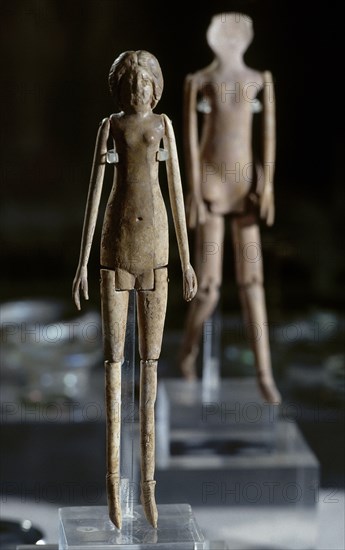 Roman doll. Articulated arms and legs. Ivory. From Necropolis of Ontur. Archaeological Museum of Albacete. Castille-La Mancha. Spain.