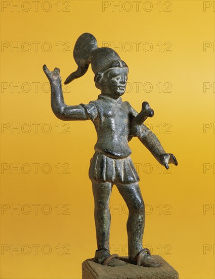 Statuette of Mars, god of war. Roman. Bronze. From Rome. 2nd-3rd century. Episcopal Museum of Vic. Catalonia. Spain.