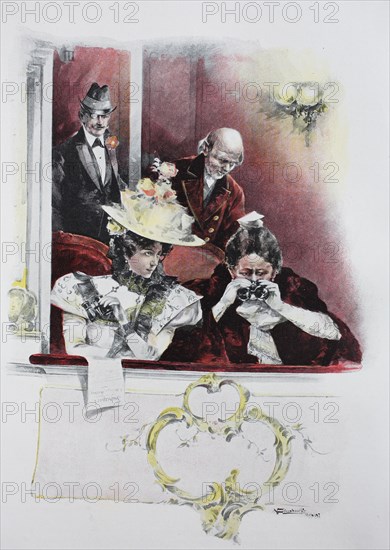 four people in the lodge of an opera