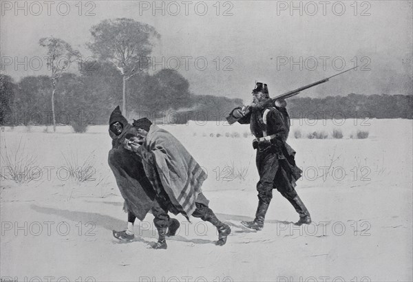 Soldier escorts two prisoners of war