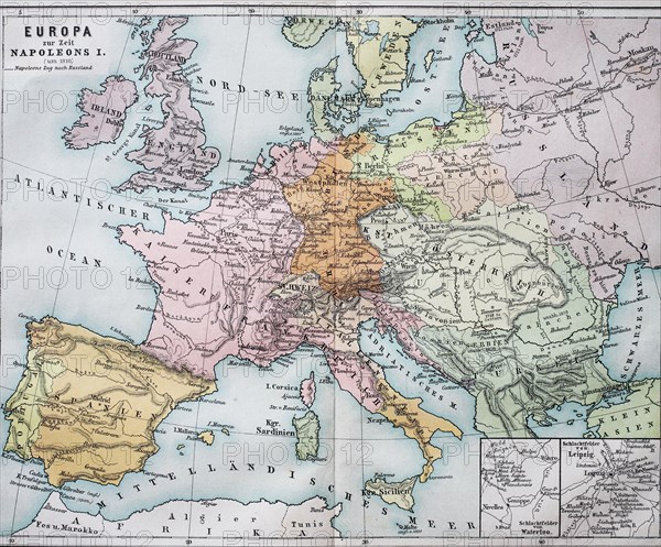 Historical map of Europe from the time of Napoleon I.  /  Historische Landkarte von Europa zur Zeit von Napoleon I.