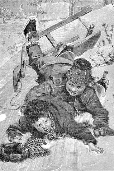 Children fell off the sled  /  Kinder sind vom Schlitten gefallen