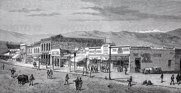 one of the commercial streets in Salt Lake City around 1862  /  eine der Geschäftsstraßen im Salt Lake City um 1862