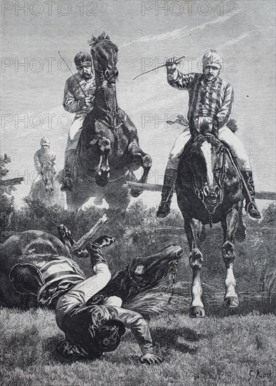 an accident at military riding tournament / ein Unfall beim militärischen Reitturnier
