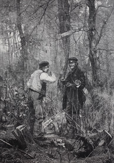 forest workers during a break  /  Waldarbeiter während einer Pause