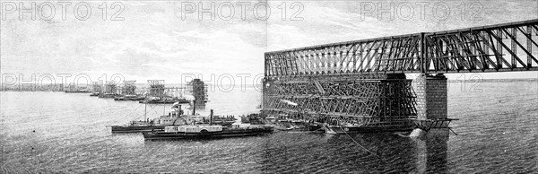 Construction of the new bridge between Syzran and Samara crossing river Volga