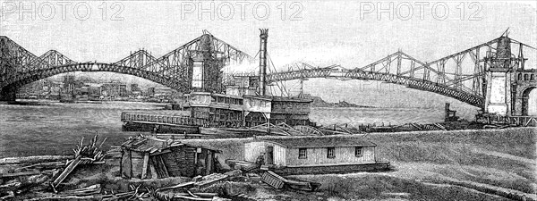 the bridge crossing river Mississippi near St. Louis under construction