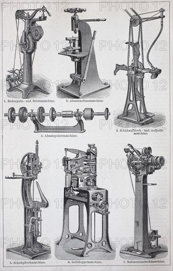 various machines for the production of shoes  /  verschiedene Maschinen zur Herstellung von Schuhen