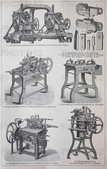 various machines for Type foundry  /  verschiedene Maschinen der Schriftgießerei