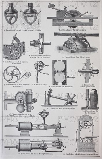 various safety devices on machines  /  Verschiedene Sicherheitsvorrichtungen an Maschinen