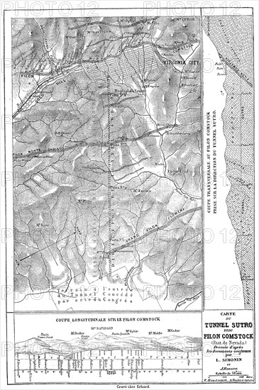 Historische Landkarte von Nevada mit der Stadt Virginia City