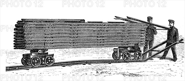 Verlegung von Eisenbahnschienen  /  Laying of railroad tracks