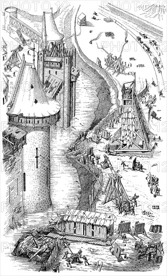 Siege of a fortified city in the 12th century