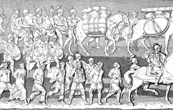 Captured Goths in the triumph of Theodosius. Relief from the Theodosius Column erected by Emperor Arcadius at Constantinople in 401