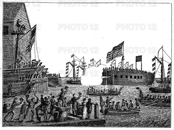 Launch of the first war steamer Fulton I in New York on 29 October 1814  /  Stapellauf des ersten Kriegsdampfers Fulton I. in New York am 29. Oktober 1814