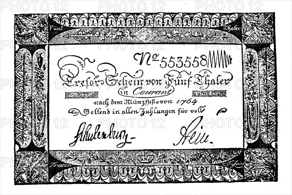 Prussian vault ticket of five thalers from 1806